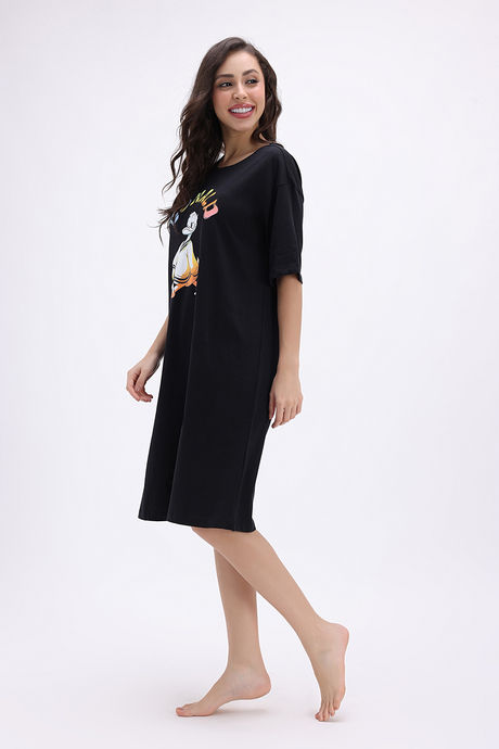 Zivame Mickey and Friends Knit Cotton Loungewear Dress - Black Beauty — image 3